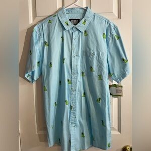 Men’s XLarge (XL) Sky Blue Nickelodeon Rugrats Reptar All Over Print Button Down